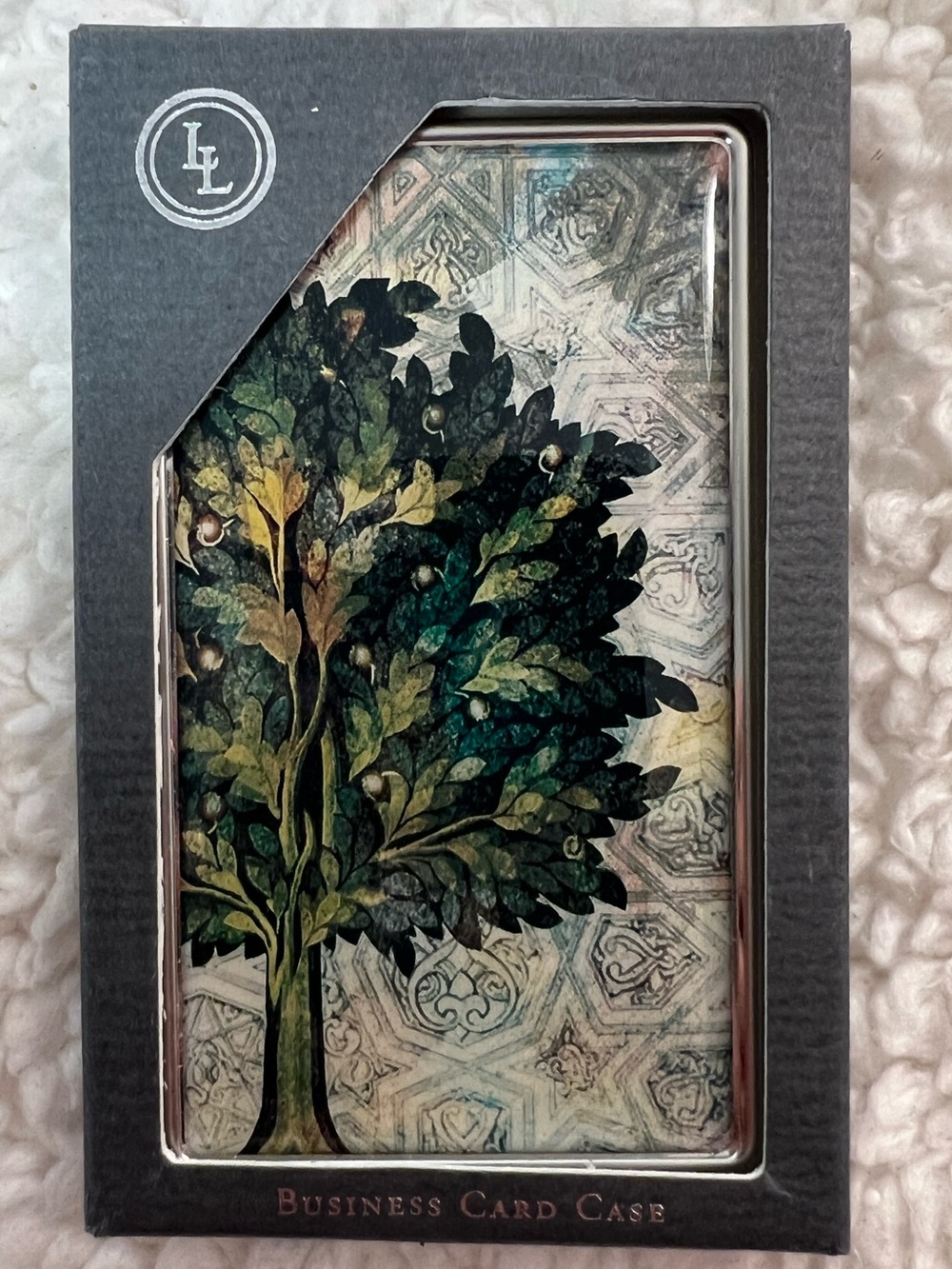 Lucy Lu Designs Tree Design Stainless Business Card Case in Green and Black